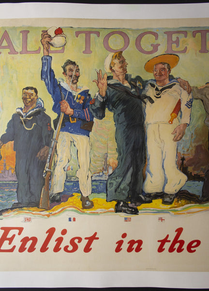 1917 All Together Enlist In The Navy by Henry Reuterdahl Recruiting - Golden Age Posters