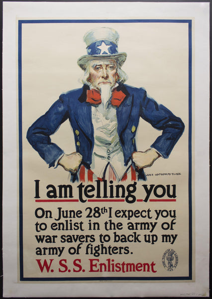 1918 I Am Telling You James Montgomery Flagg Uncle Sam WWI War Savings Stamps - Golden Age Posters