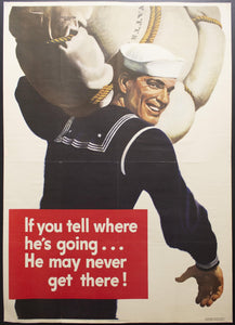 c.1943 If You Tell Where He's Going He May Never Get There John Falter US Navy WWII - Golden Age Posters