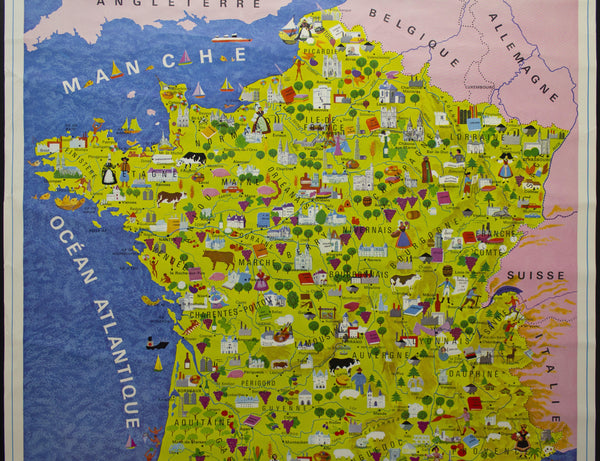 1971 Le Belle France Pictorial Map Poster Geisler Publishing Co. - Golden Age Posters