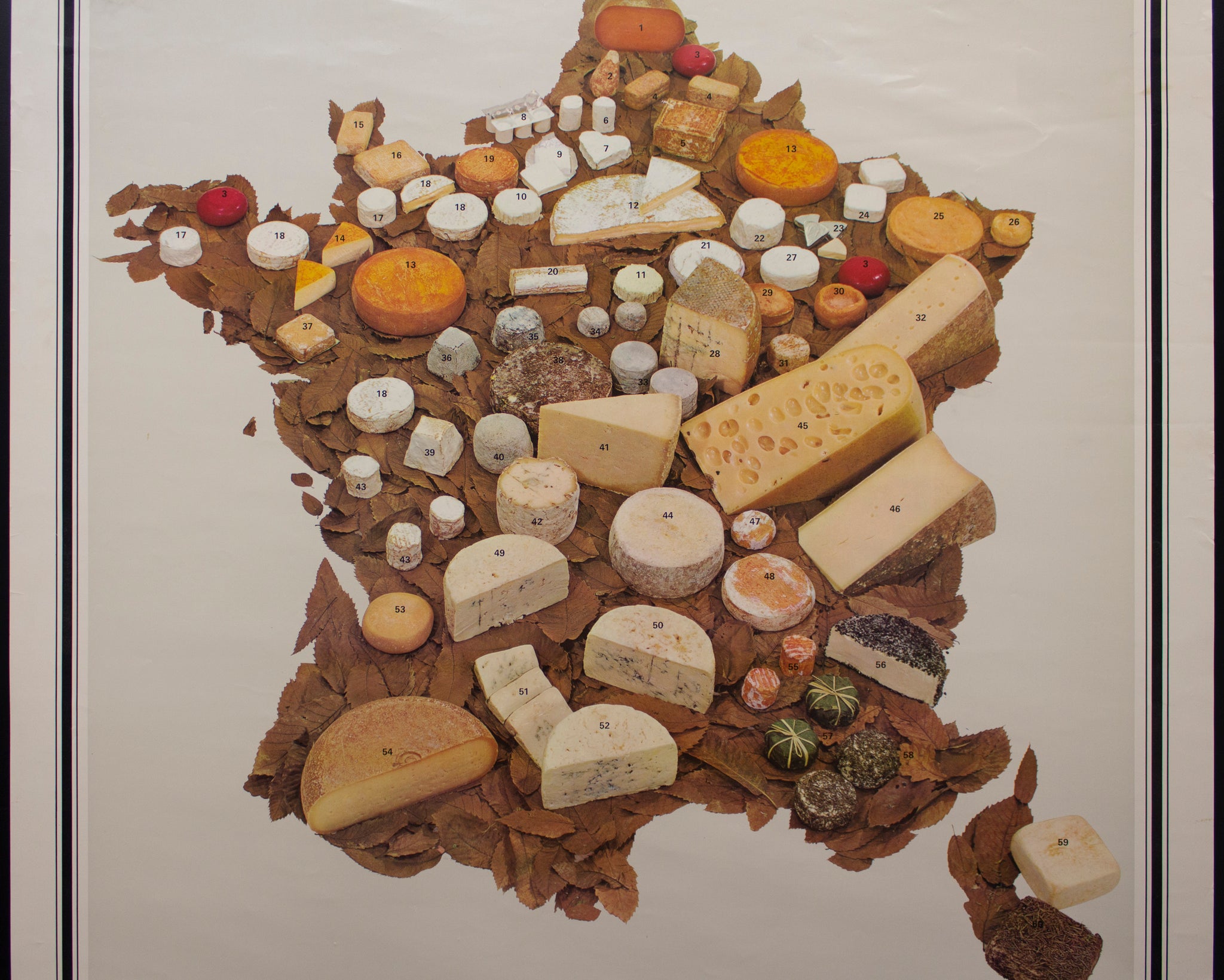 c.1970 Fromages de France French Cheese Map Poster Vintage