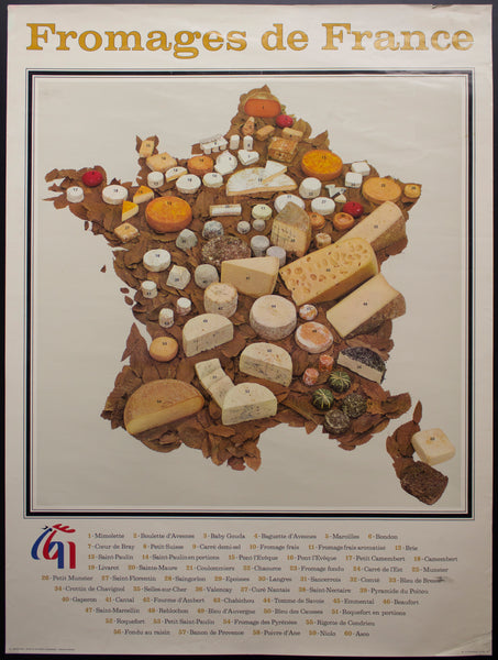 c.1970 Fromages de France French Cheese Map