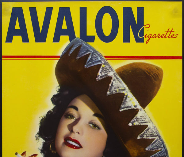 1940 Avalon Cigarettes Tobacco Advertising Paper Sign Poster Mexican Sombrero Pinup Girl - Golden Age Posters