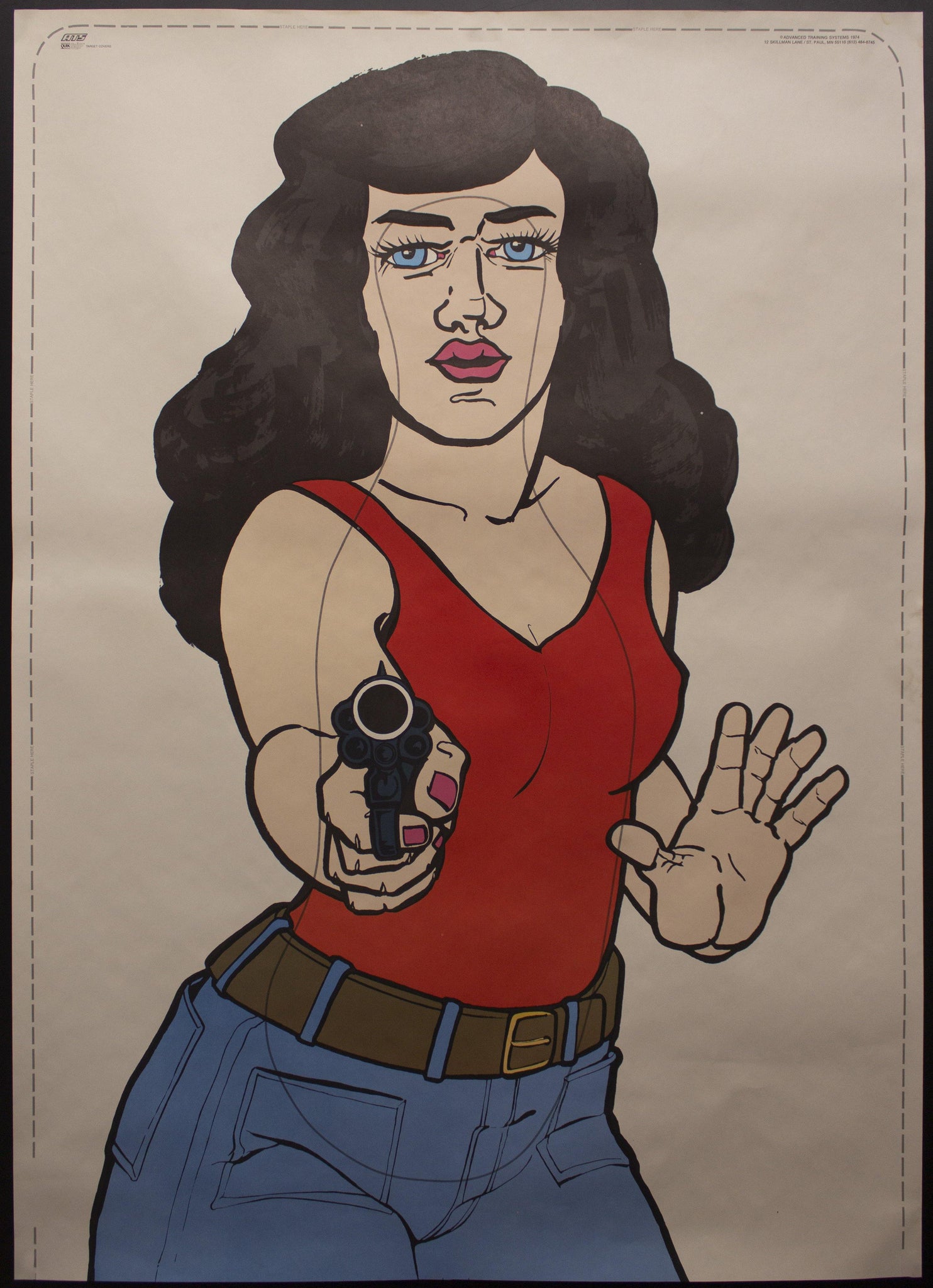 1974 ATS Quik Slip Human Figure Police Target Poster Bad Lady with Gun - Golden Age Posters