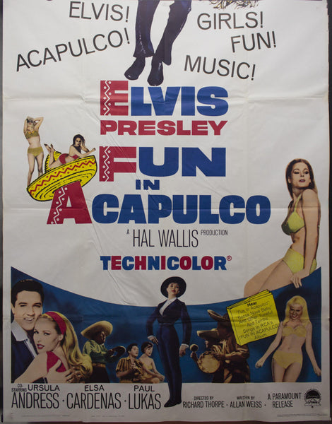 1963 Fun In Acapulco 3-Sheet Movie Poster Elvis Pressley Ursula Andress - Golden Age Posters