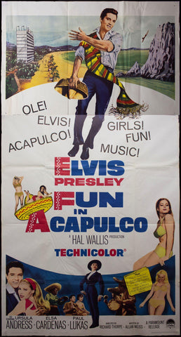 1963 Fun In Acapulco 3-Sheet Movie Poster Elvis Pressley Ursula Andress - Golden Age Posters
