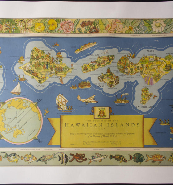 1937 The Dole Map of Hawaiian Islands Pictorial Map Parker Edwards - Golden Age Posters