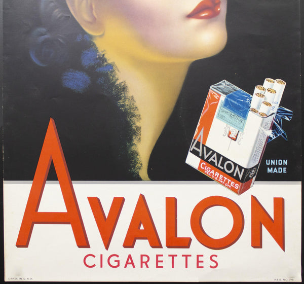 c.1940 Avalon Cigarettes Tobacco Advertising Paper Sign Poster Glamorous Lady - Golden Age Posters