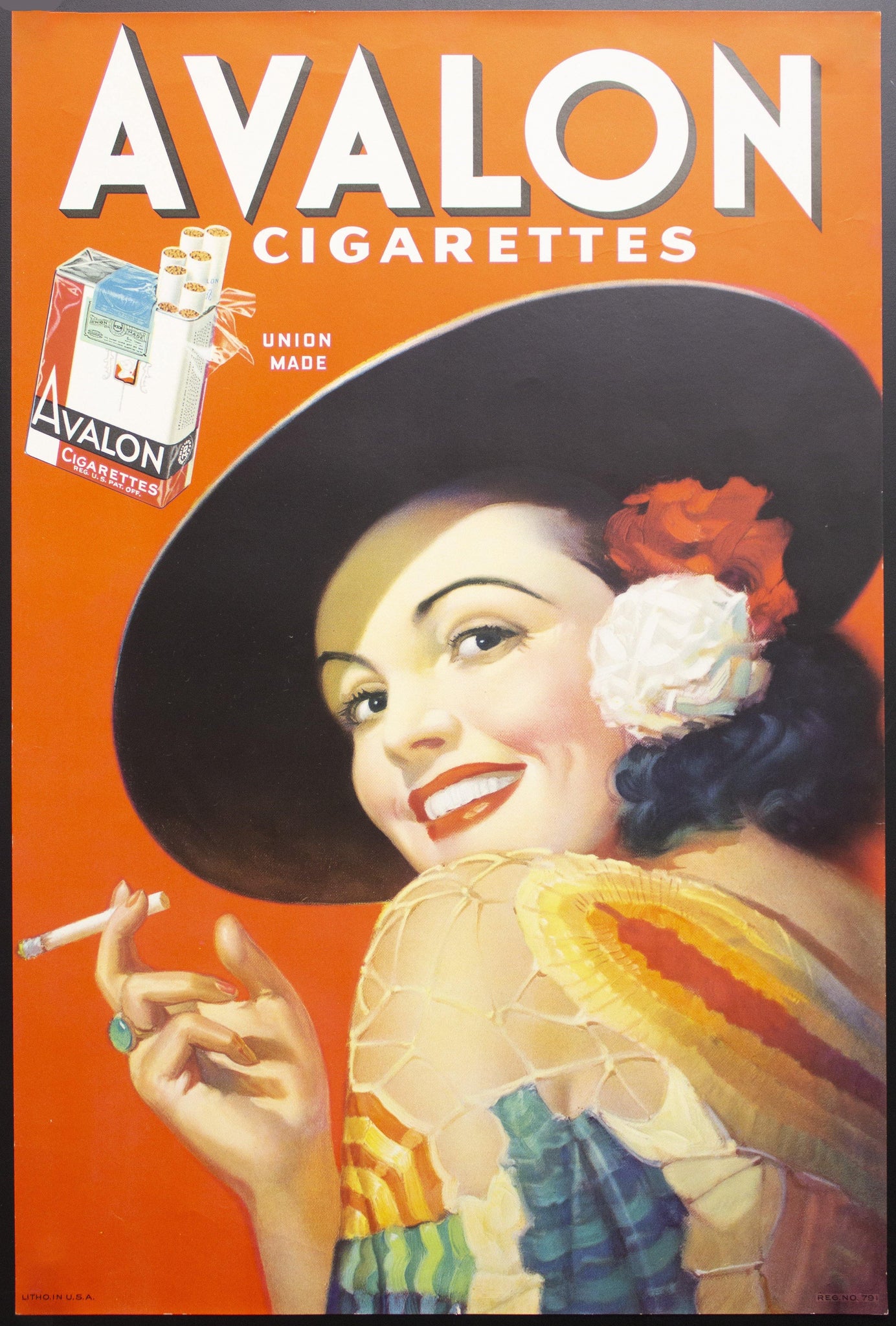 c.1940 Avalon Cigarettes Tobacco Advertising Paper Sign Poster Spanish Lady - Golden Age Posters