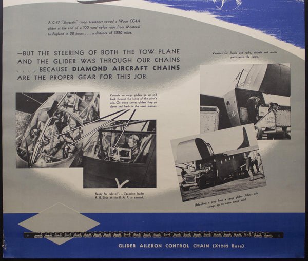 c.1943 Diamond Chain Co. WWII Factory Poster C-47 Skytrain Waco CG-4 Gilder - Golden Age Posters