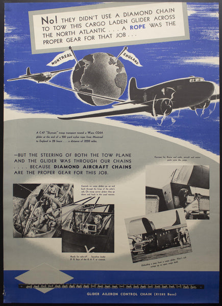 c.1943 Diamond Chain Co. WWII Factory Poster C-47 Skytrain Waco CG-4 Gilder - Golden Age Posters
