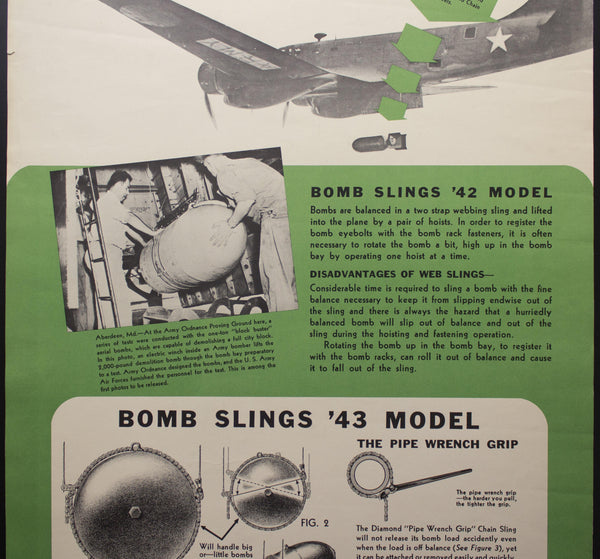 c.1943 Diamond Chain Co. WWII Factory Poster Bomber Bomb Slings - Golden Age Posters