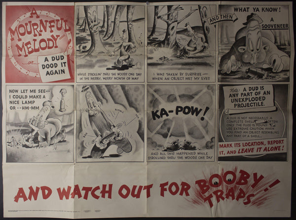 1943 Mournful Melodies Watch Out for Bobby Traps WWII Newspaper Cartoon Poster - Golden Age Posters