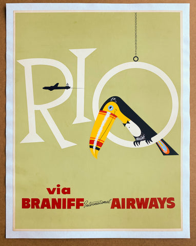 c.1950s RIO Braniff International Airways Toucan Rio de Janeiro Brazil Travel