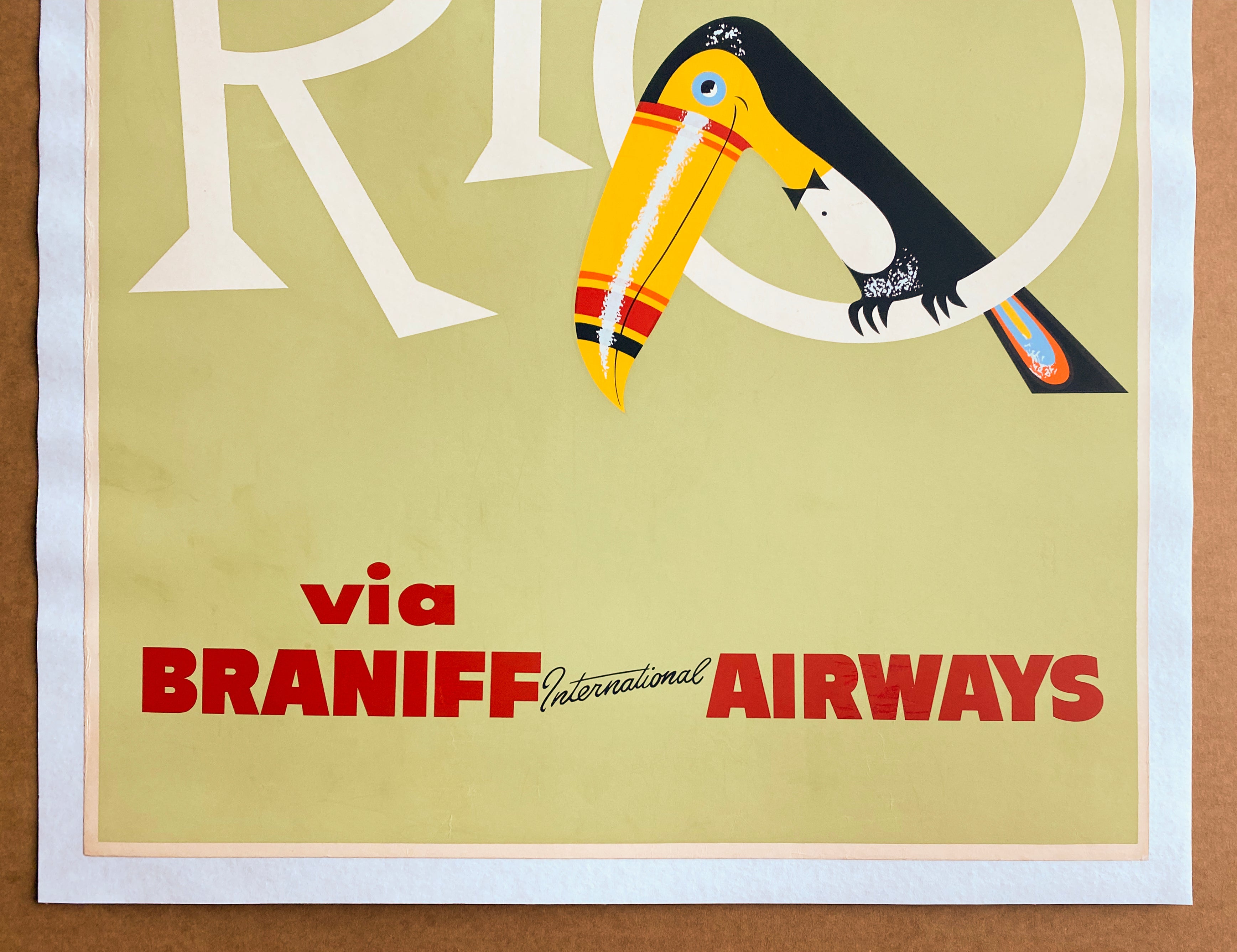 c.1950s RIO Braniff International Airways Toucan Poster Janeiro