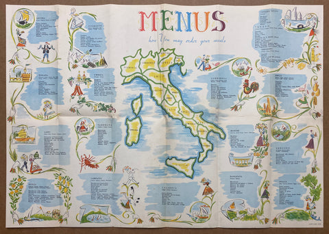 c.1954 Eating The Italian Way Italy Cuisine Pictorial Map Brochure
