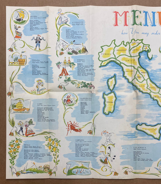 c.1954 Eating The Italian Way Italy Cuisine Pictorial Map Brochure