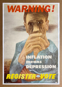 1946 Warning! Inflation Means Depression Register to Vote Ben Shahn Signed CIO
