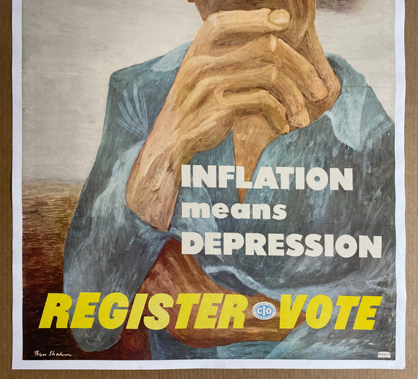 1946 Warning! Inflation Means Depression Register to Vote Ben Shahn Signed CIO