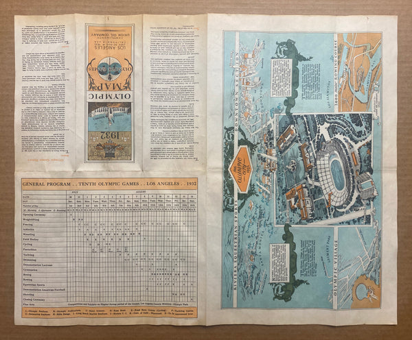 1932 Union Oil Co Los Angeles Olympic Games Pictorial Map Mary Hall Atwood California