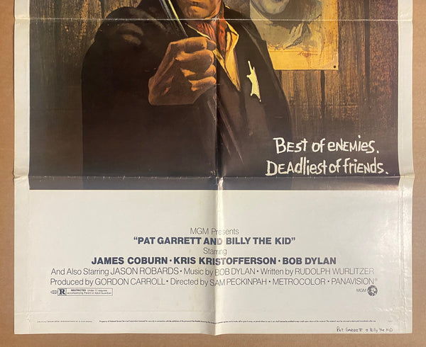 1973 Pat Garrett & Billy The Kid One Sheet Movie Bob Dylan Peckinpah