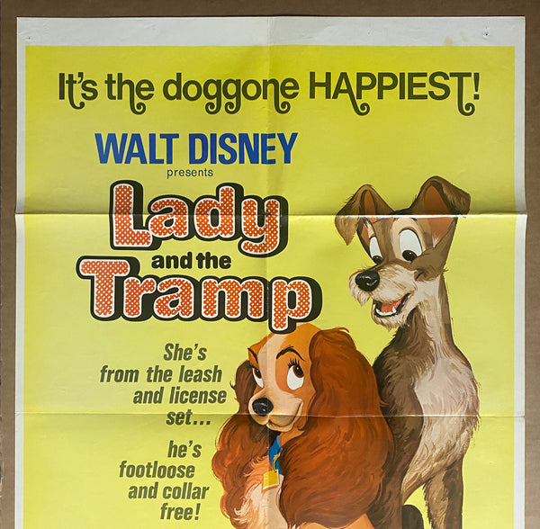 1955 Lady and the Tramp One Sheet Movie Disney Buena Vista R-1972