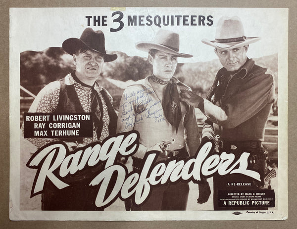 1937 Range Defenders 3 Mesquiteers Lobby Card Signed Ray Corrigan R-1940s