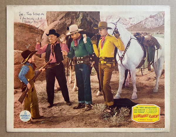 1937 Gunsmoke Ranch Three Mesquiteers Lobby Card Signed Sammy McKim
