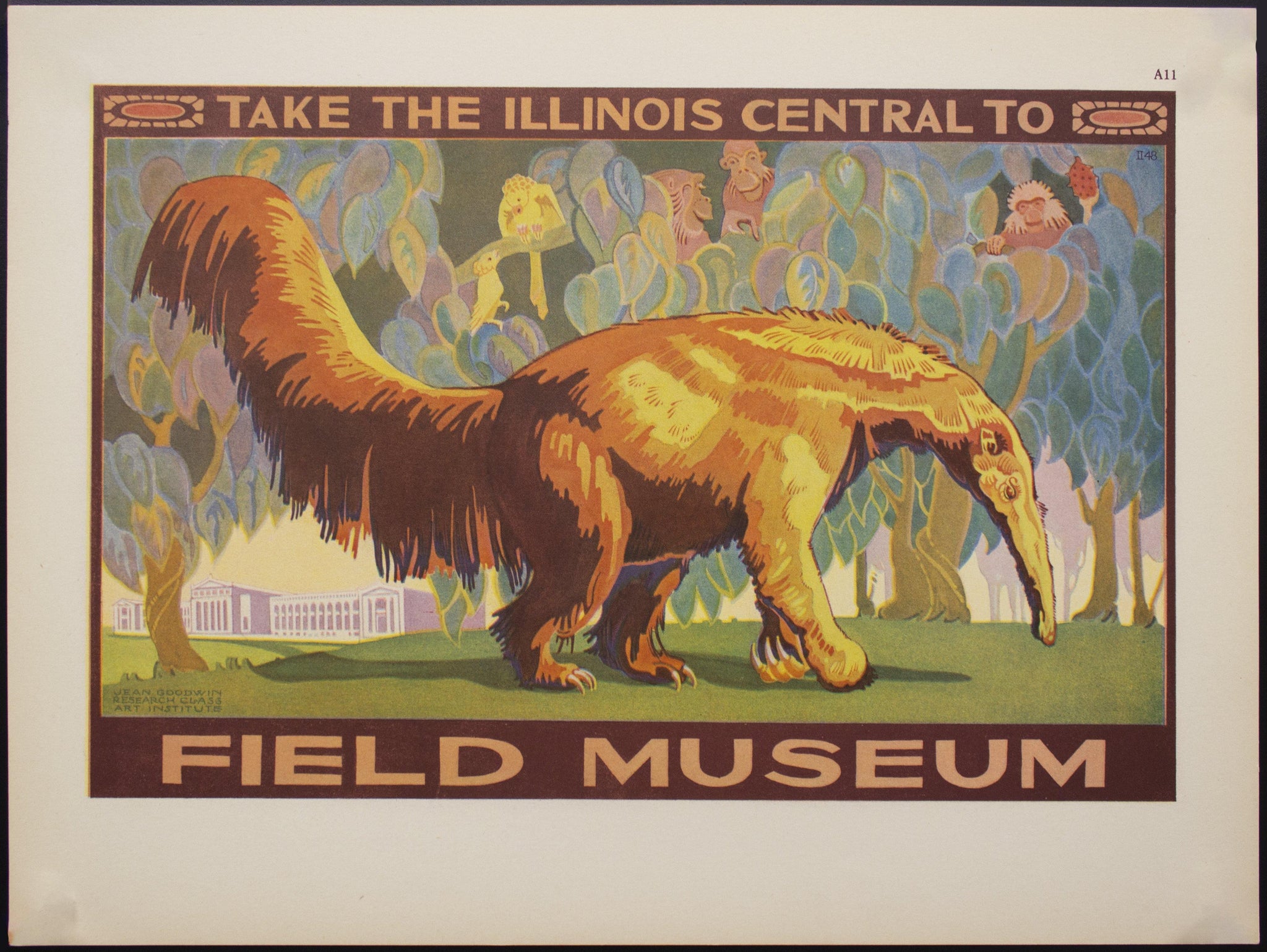 1925 Take the Illinois Central to Field Museum Anteater - Golden Age Posters