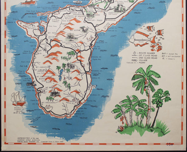 1966 Island of Gaum Pictorial Map Poster South Seas Trading Co Victor A Olsen - Golden Age Posters