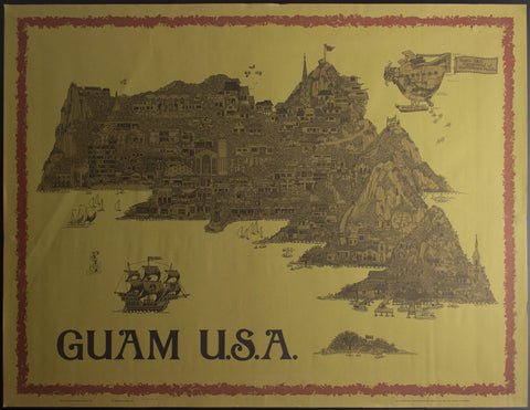 1971 GAUM U.S.A. Playground of the Western Pacific Pictorial Map Bush - Golden Age Posters