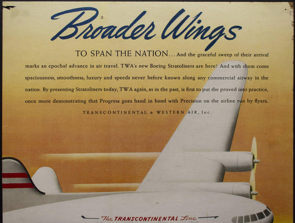 1940 Boeing 307 Stratoliner TWA Airline Sign Broader Wings Span Nation - Golden Age Posters