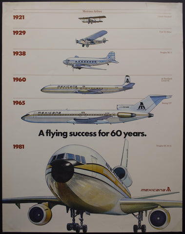 1981 Mexicana Airlines A Flying Success For 60 Years DC-10-15 - Golden Age Posters