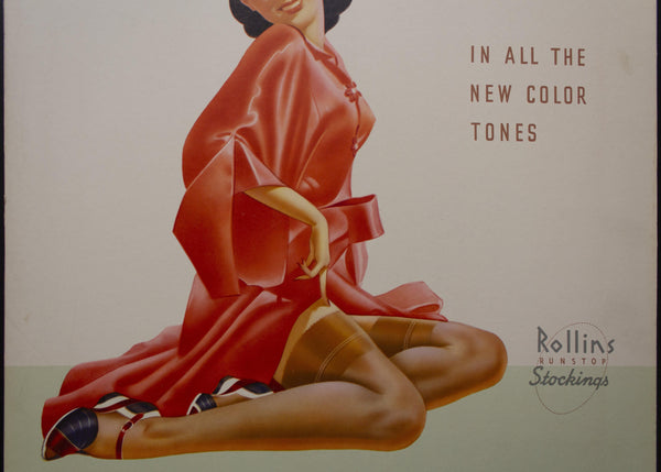 c.1940s Rollins Runstop Stockings Sign They Do Things For Your Legs GGA Pinup Girl - Golden Age Posters