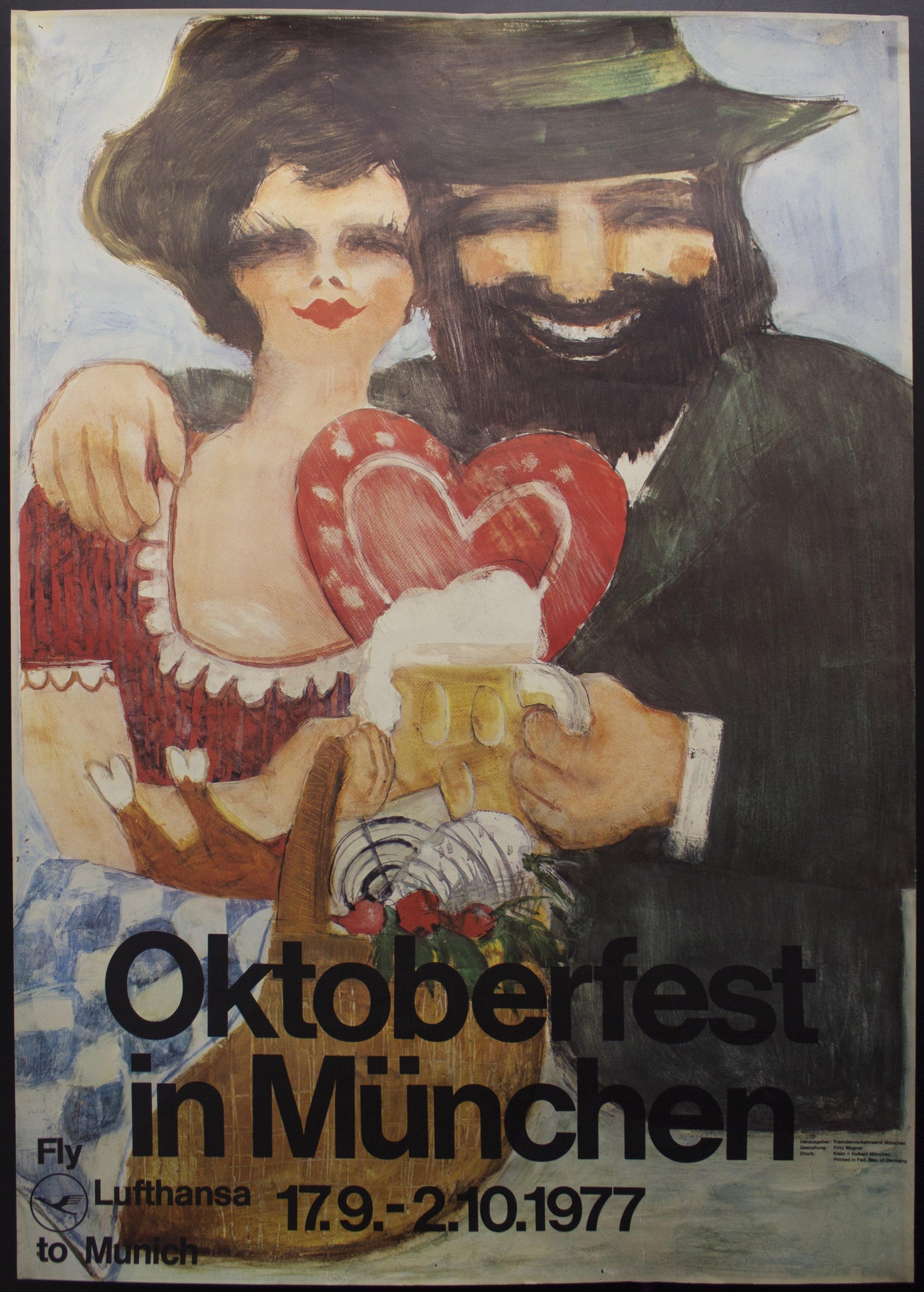 1976 Fly Lufthansa to Oktoberfest in München Munich Germany Fritz Wagner - Golden Age Posters