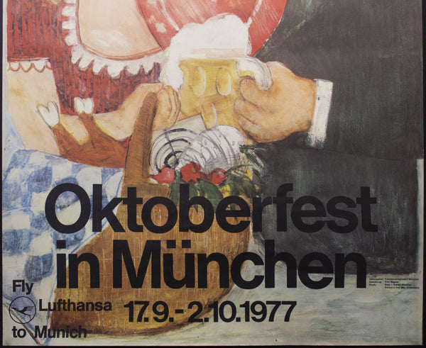 1976 Fly Lufthansa to Oktoberfest in München Munich Germany Fritz Wagner - Golden Age Posters