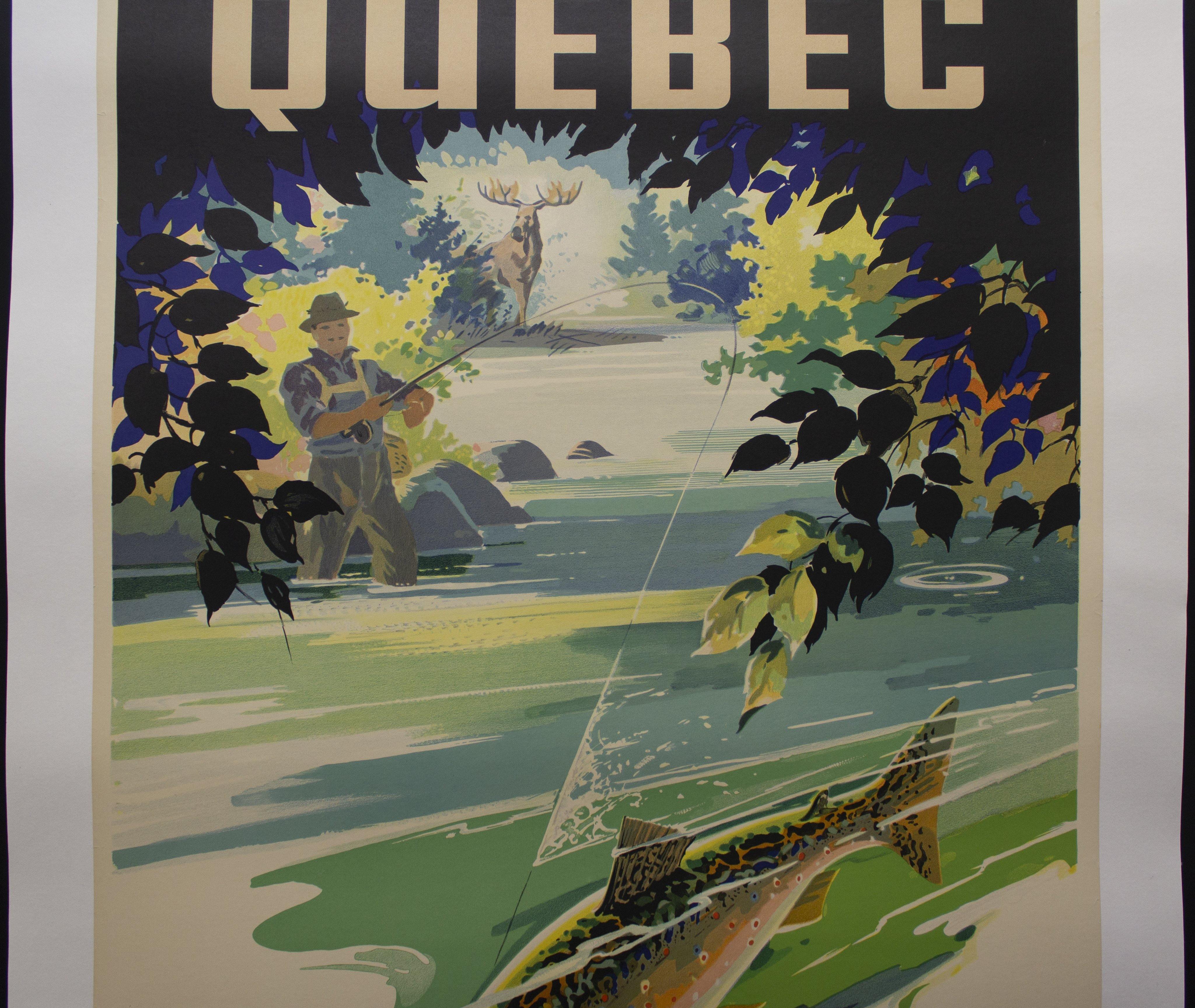 1930s Province de Quebec Classic Canadian Vintage Fishing Poster