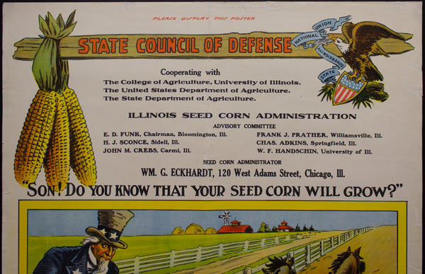 c.1918 WWI Illinois Seed Corn Administration Poster by John Tinney McCutcheon Cartoonist