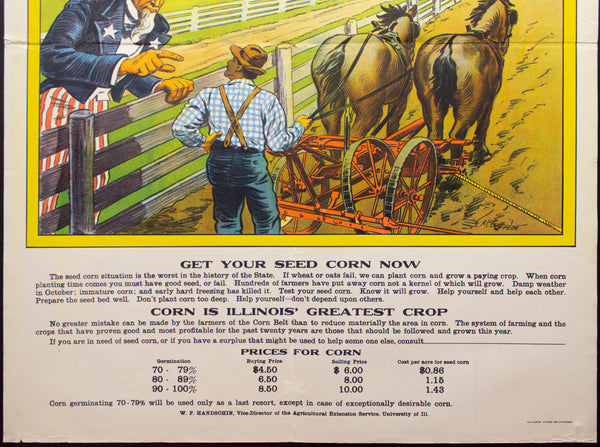 c.1918 WWI Illinois Seed Corn Administration Poster by John Tinney McCutcheon Cartoonist
