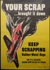 1942 Your Scrap Brought It Down Keep Scraping Rubber Metal Rags By Zudor WWII
