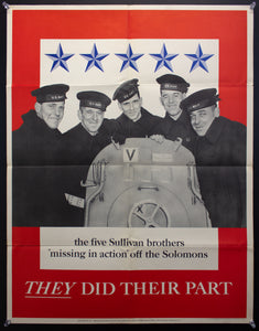 1943 Five Sullivan Brothers Missing In Action Off The Solomons USS Juneau WWII Half Sheet