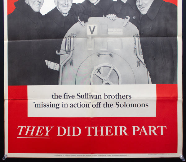 1943 Five Sullivan Brothers Missing In Action Off The Solomons USS Juneau WWII Half Sheet