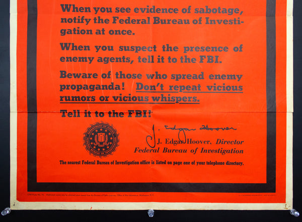 1943 Warning From The FBI Spies Saboteurs Enemy Agents J Edgar Hoover WWII