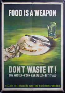1943 Food Is A Weapon Don't Waste It OWI No. 58 WWII Wartime Nutrition