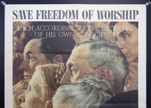 1943 Save Freedom of Worship Buy War Bonds Norman Rockwell Four Freedoms WWII
