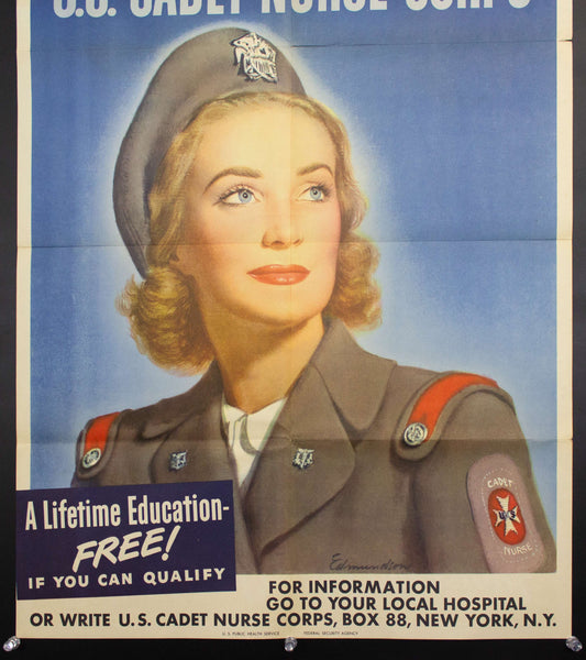 1944 Enlist Proud Profession Cadet Nurse Corps Edmundson WWII Nursing