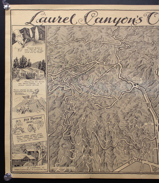 1949 Laurel Canyon's Own Map by Wren Lister Pictorial Cartoon Map