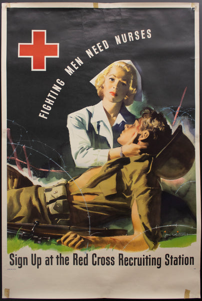c.1944 Fighting Men Need Nurses by Jon Whitcomb Red Cross WWII