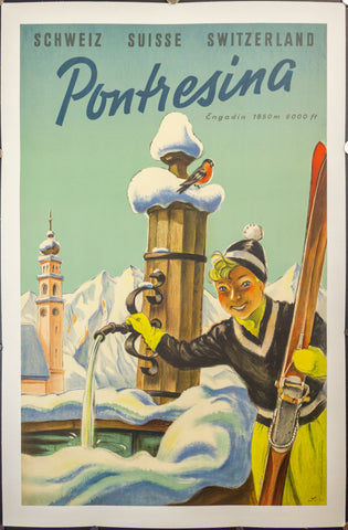 1955 Pontresina Engadin Switzerland Swiss Ski Skiing