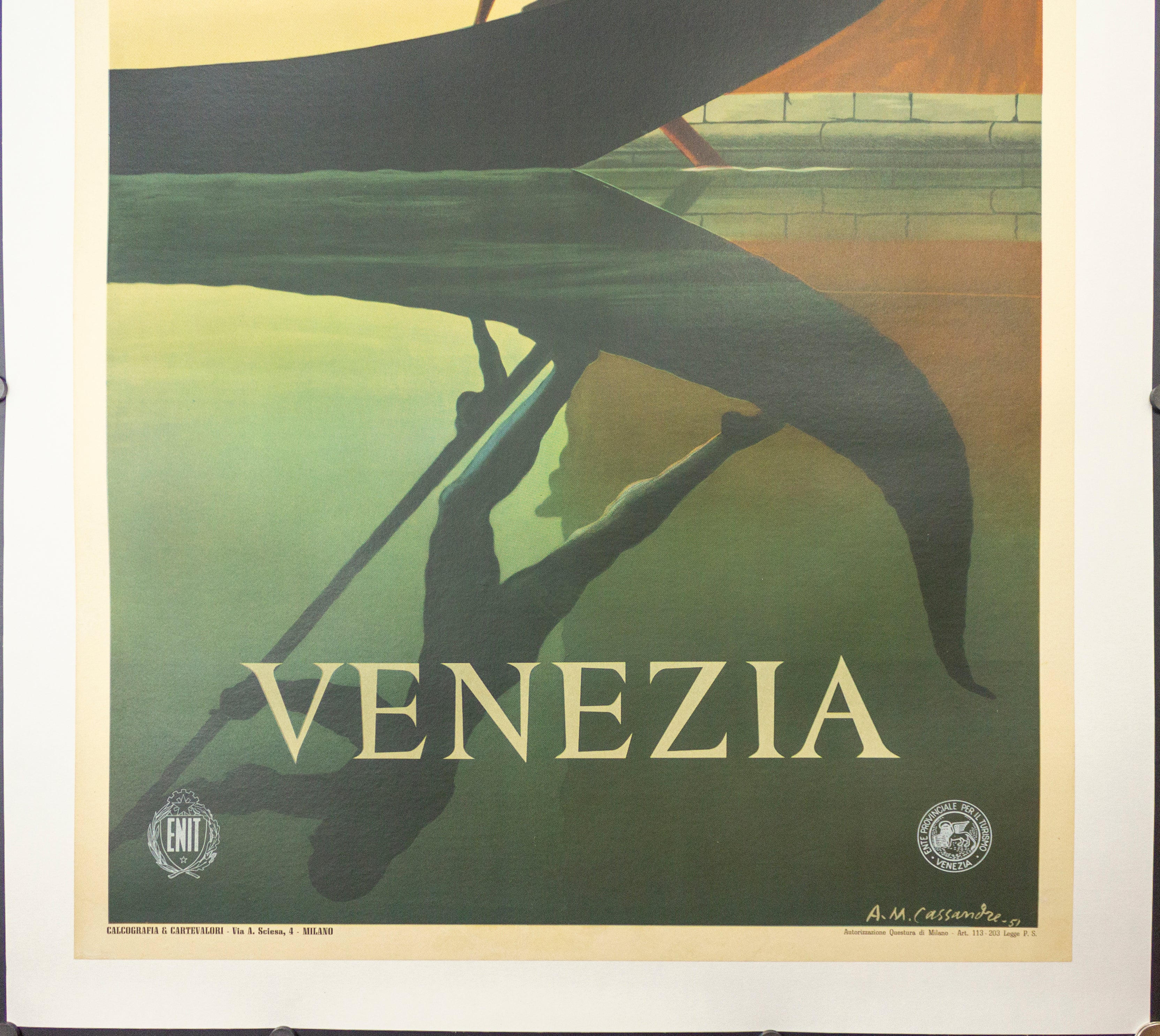 1951 Venezia Poster Cassandre Venice Italy Gondolier Vintage